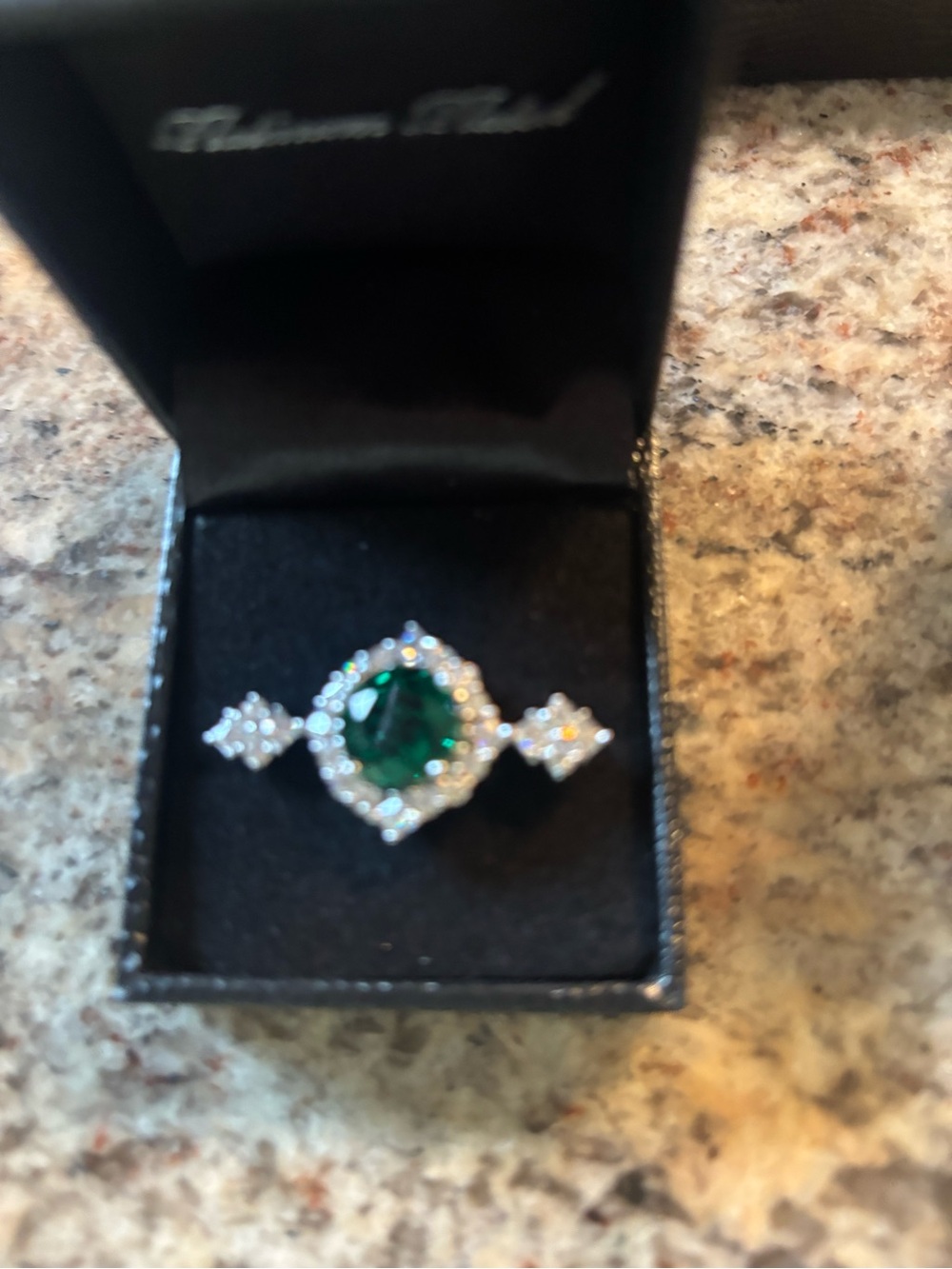 Emerald Green Halo Statement Pin, Platinum Plated. - Women Jewelry